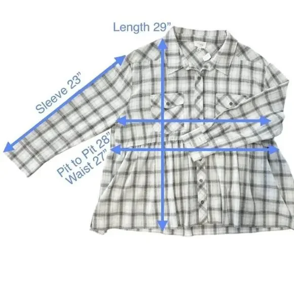 Heyson Gray/White Plaid Oversized Babydoll Top - Size 1X - Picture 7 of 7